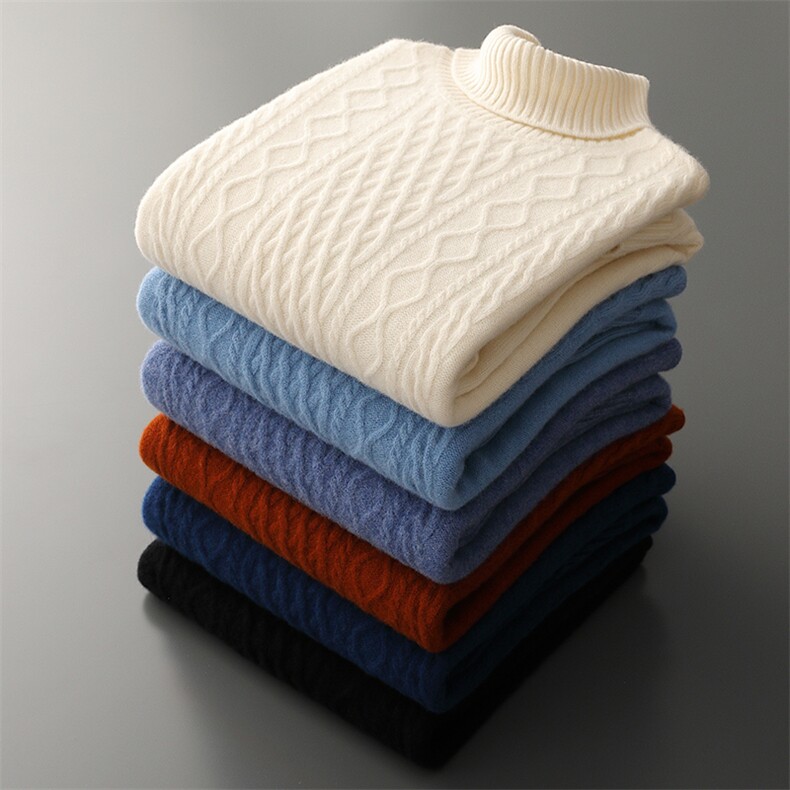 100%羊毛衫男半高领扭花加厚套头毛衣秋冬宽松百搭羊绒针织打底衫，男装羊毛衫，牧圣羊绒