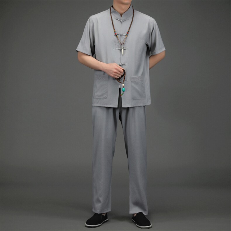 唐装2023年夏季新款男式风男高端复古亚麻唐装套装，男装民族服装，电商B360