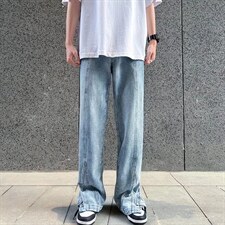 2023年新款男直筒休闲裤脚纽扣牛仔裤N140P50图片