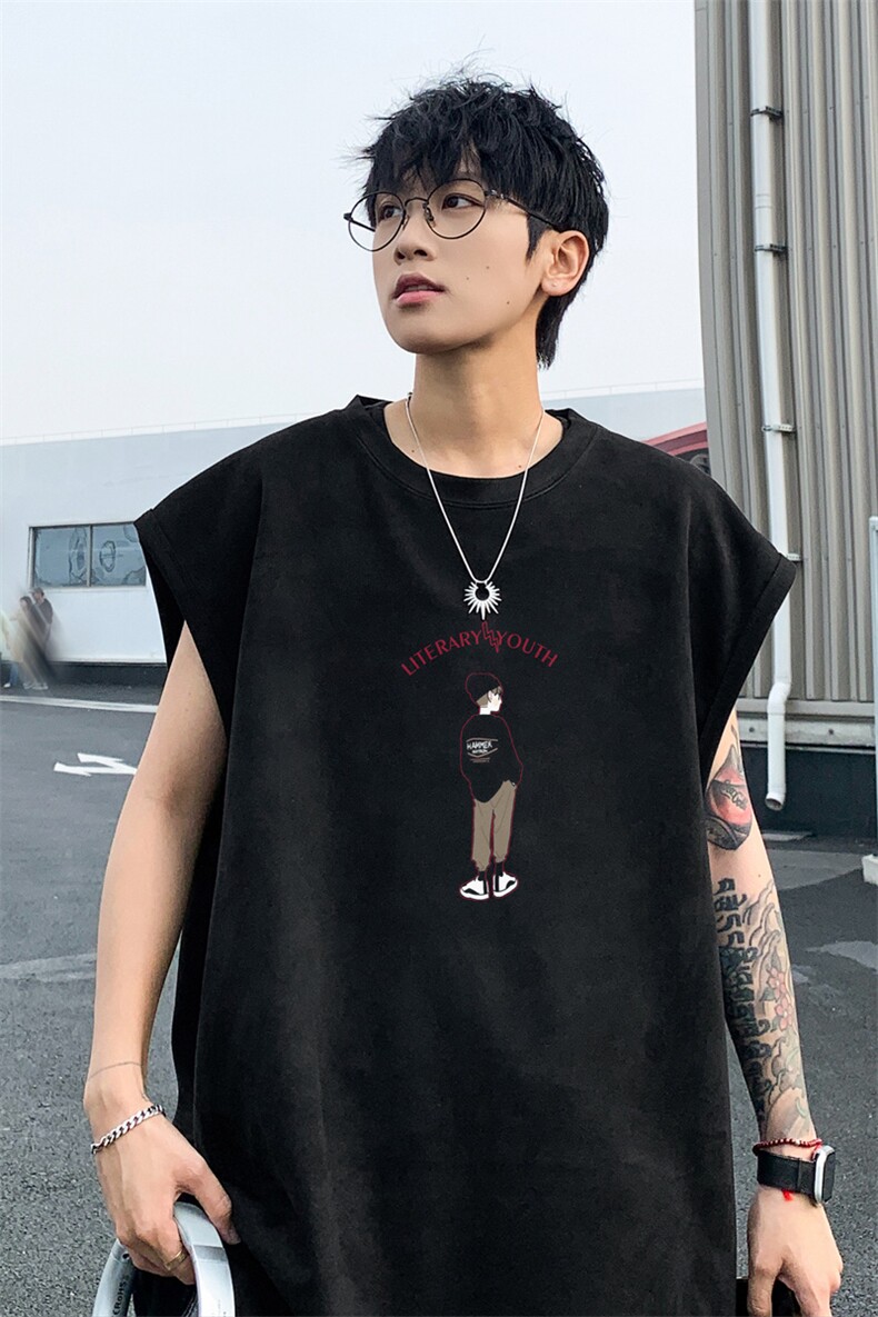 12025夏季新款男士麂皮绒无袖T恤百搭学生背心TLBX32特P18,男装T恤,电商B220
