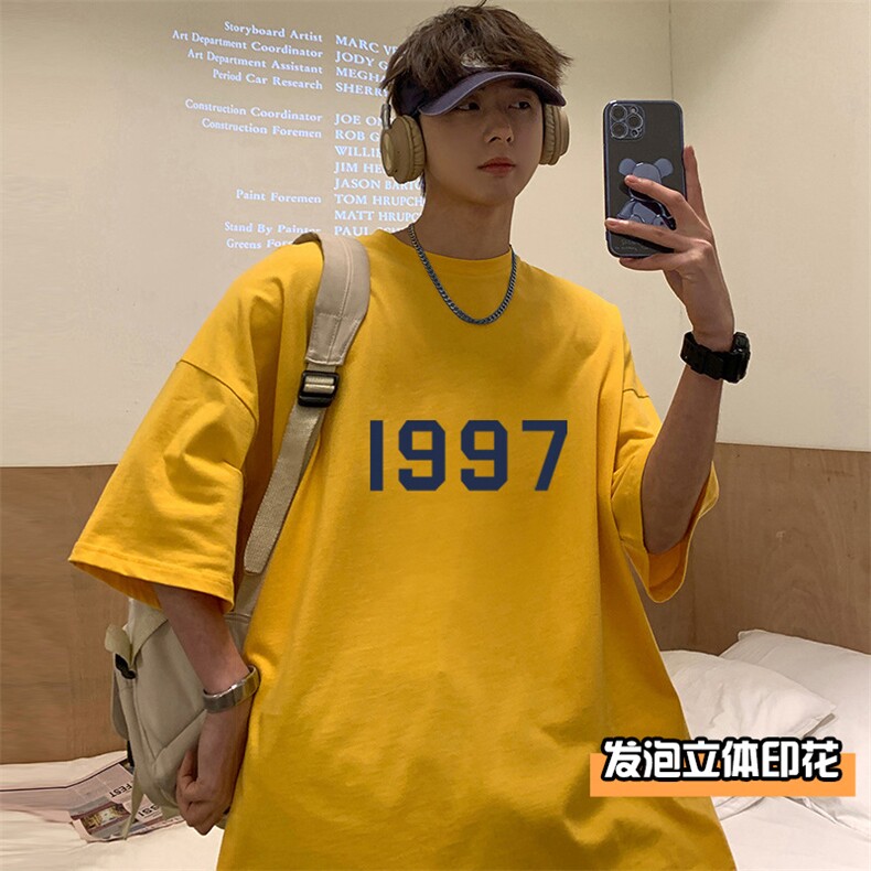 T658P32立体泡沫印花夏季新品高街美式短袖T恤宽松重磅纯棉体恤,男装T恤,星座304A
