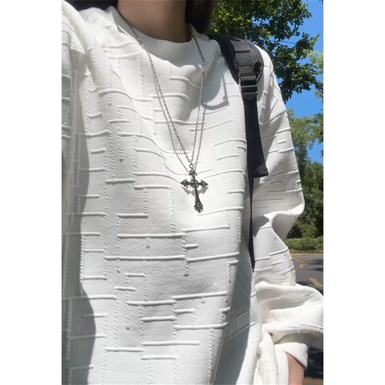 格子肌理感卫衣男春秋季美式重磅oversize港风高级感休闲套头衣服,男装卫衣,电商A022
