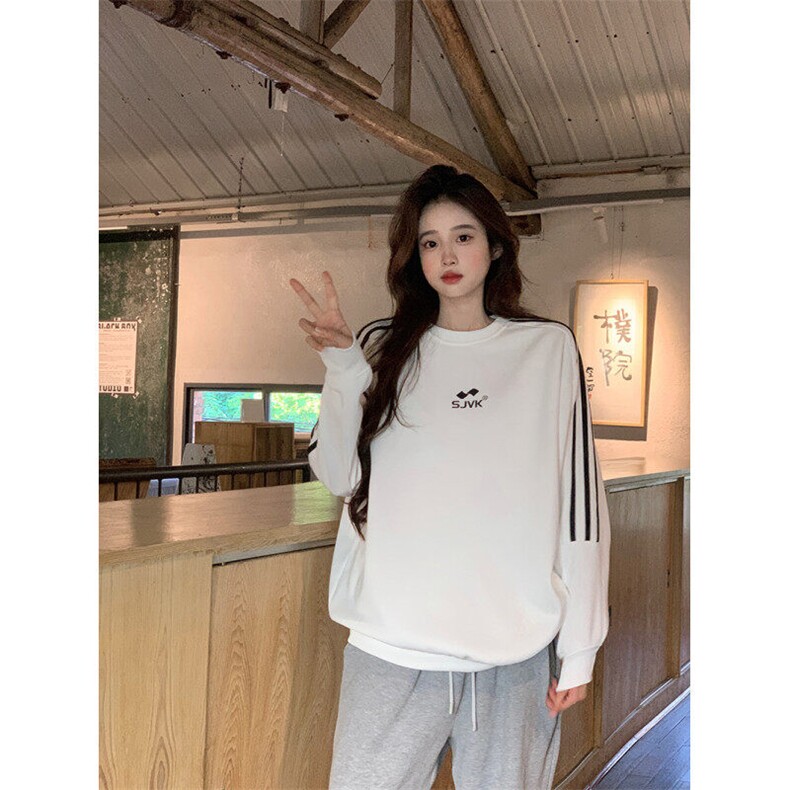 EE086-P65卫衣男女情侣薄款2024潮设计感条纹圆领韩版上衣200斤,男装卫衣,星座911-3