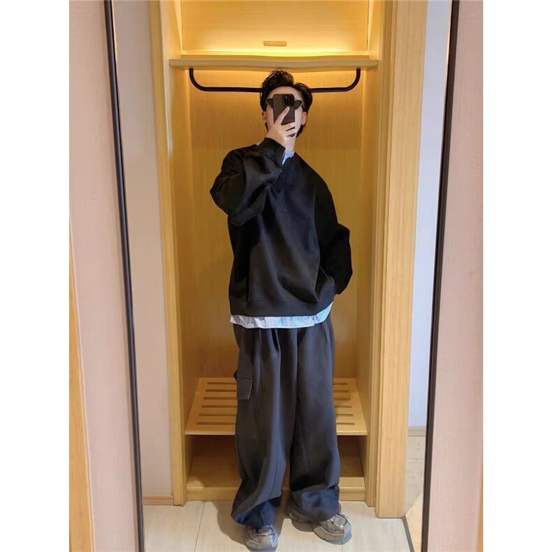 慵懒原宿时尚文艺ins简约新款华棉复合假二件卫衣气质潮流百搭,男装卫衣,星座506A
