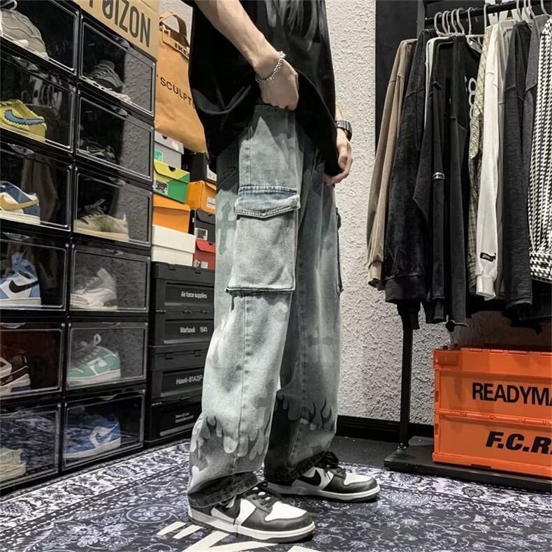 夏季潮长裤水洗做旧时尚宽松直筒青春流行多简约高腰牛仔裤K3309,男装休闲裤,星座1013