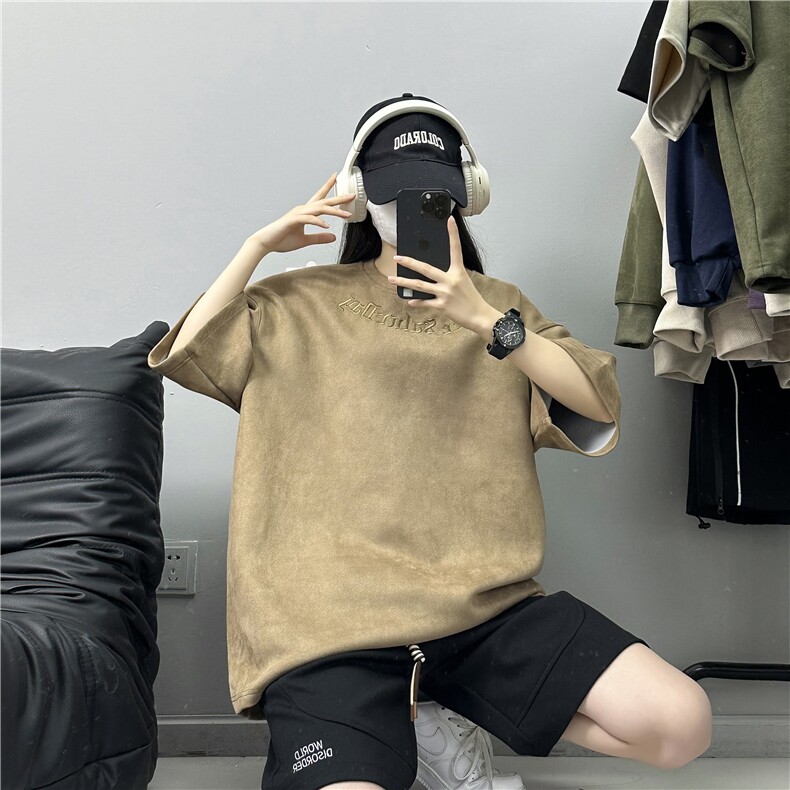 供抖音大刺绣麂皮绒短袖T恤男夏天X416B-1-DT2657-特P25限39,男装T恤,星座416B-1