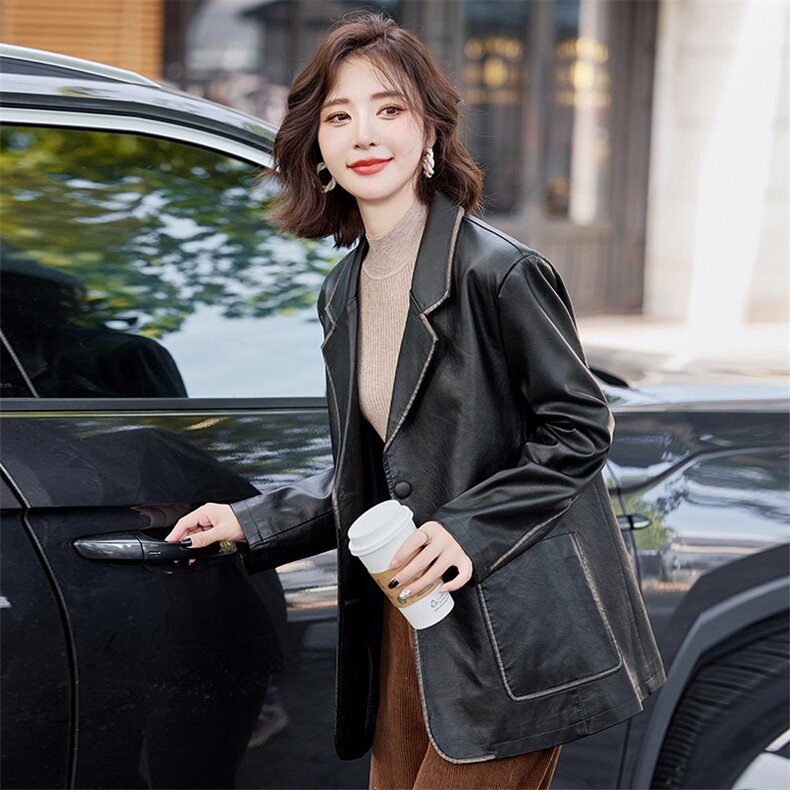 西装皮衣外套女中长款春秋2025新款高级感美式复古女士美拉德夹克,女装皮衣,魅衣本色