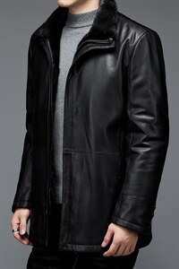 AL28001男式冬季头层绵羊皮水貂内胆派克服皮衣男夹克P1900，男装皮衣，电商B360