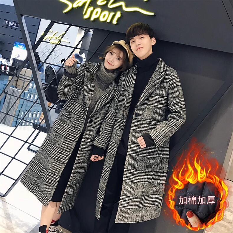 现货~情侣装毛呢大衣加棉加厚千鸟子格子风衣716A-1-DY01P120，男装风衣，星座716A-1（原星座815）