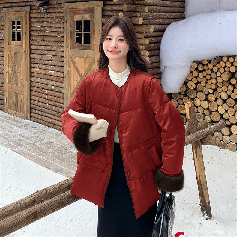 新中式轻国风提花羽绒服女冬季2024新款小个子加厚气质显瘦短外套,女装羽绒服,2C015