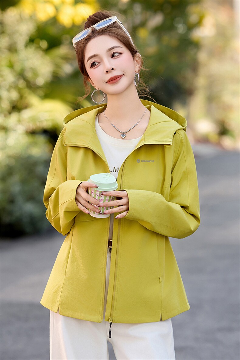时尚休闲宽松外套女短款2025新款春季洋气减龄薄款连帽风衣夹克,女装短外套,慕咨