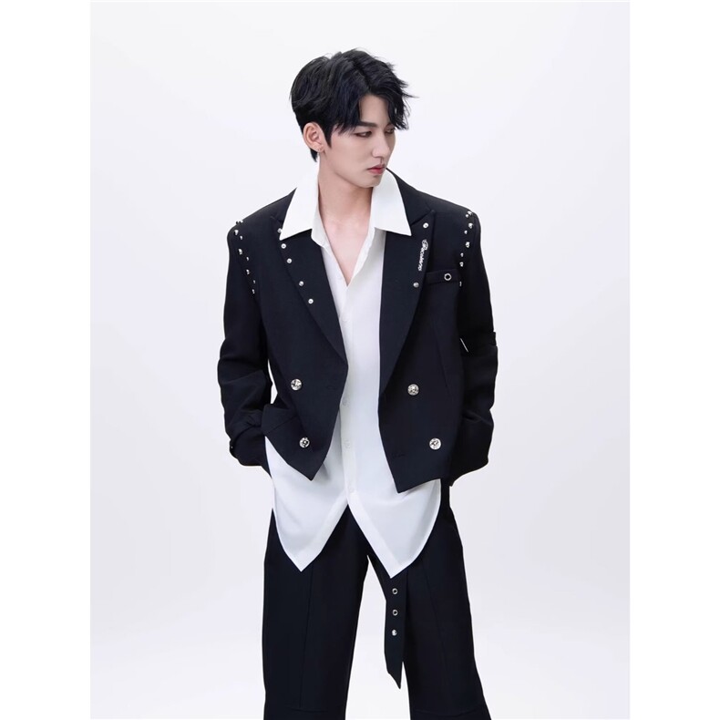 有货。满天星小西服男设计痞帅发型师垫肩西装潮W6922-P65,男装西服套装,星座412-3