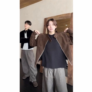网络截图【EME】摩登年代 复古绒皮工艺哈灵顿外套JK78089特P80图片
