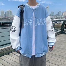 Y9906P30港风外景2024秋季拼色休闲宽松字母印花棒球领开衫，男装卫衣，电商A026-1