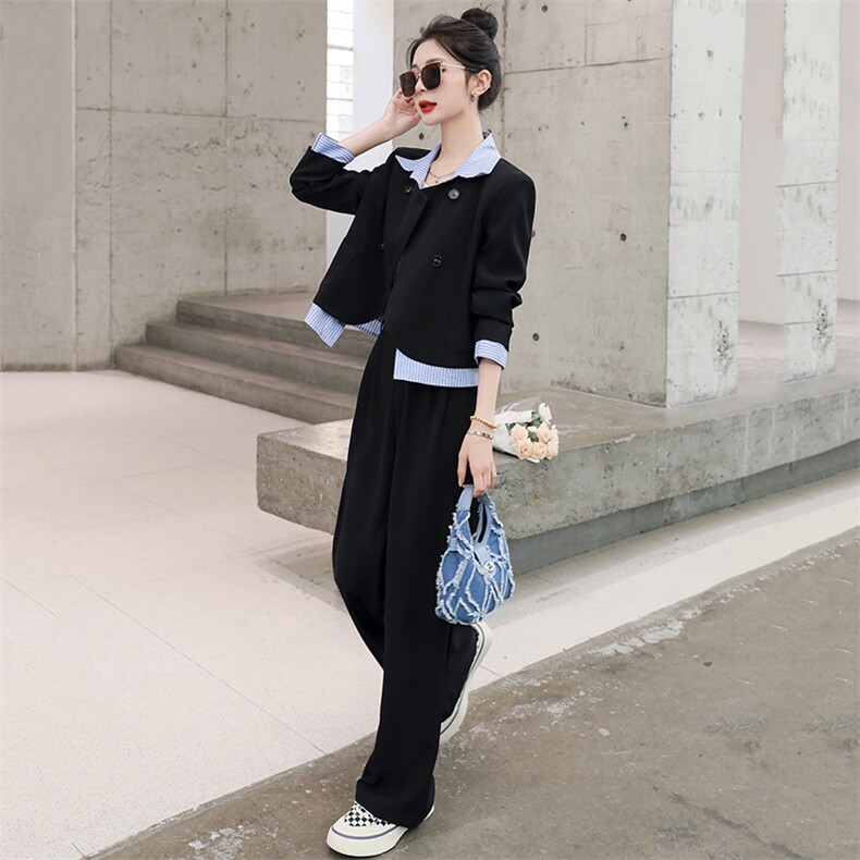 假两件西装外套女2023春新款时尚撞色设计感轻熟风西装外套阔腿裤,女装套装/套裙,辉之琳