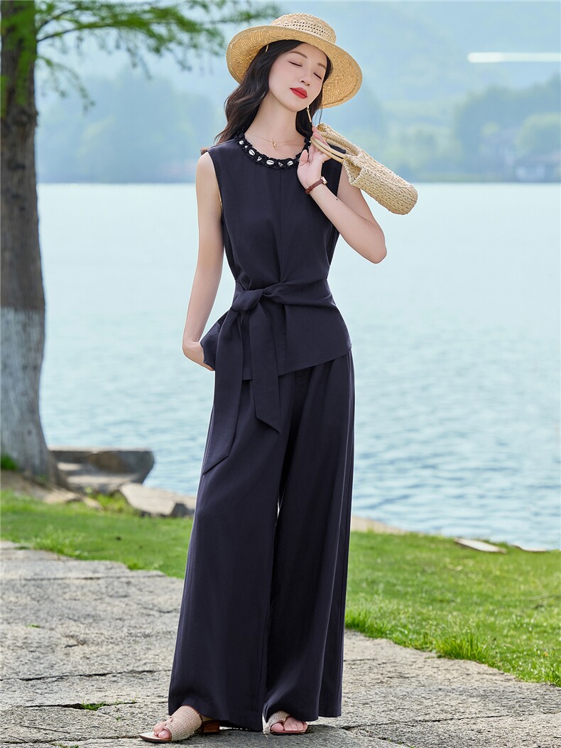 2026夏装麻料新款简约时尚休闲套装两件套,女装套装/套裙,美沁