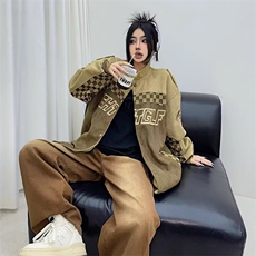 2025潮牌刺绣麂皮绒夹克男女春季潮美式复古重磅宽松立领休闲外套，男装夹克，星座1210-1