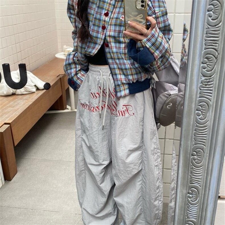 B3001-P49美式复古字母棉裤男女冬季设计感加绒加厚弯刀裤,男装棉裤,电商B323A