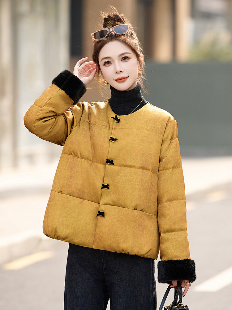 新中式复古国风羽绒服女2024冬季新款时尚气质拼接白鸭绒保暖外套,女装羽绒服,依如秀(原杭风阁)