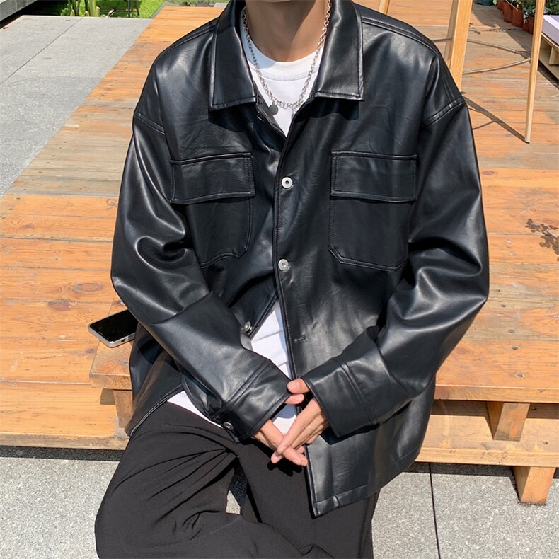 现货男士百搭休闲PU皮外套翻领皮夹克情侣潮,男装夹克,星座510-1