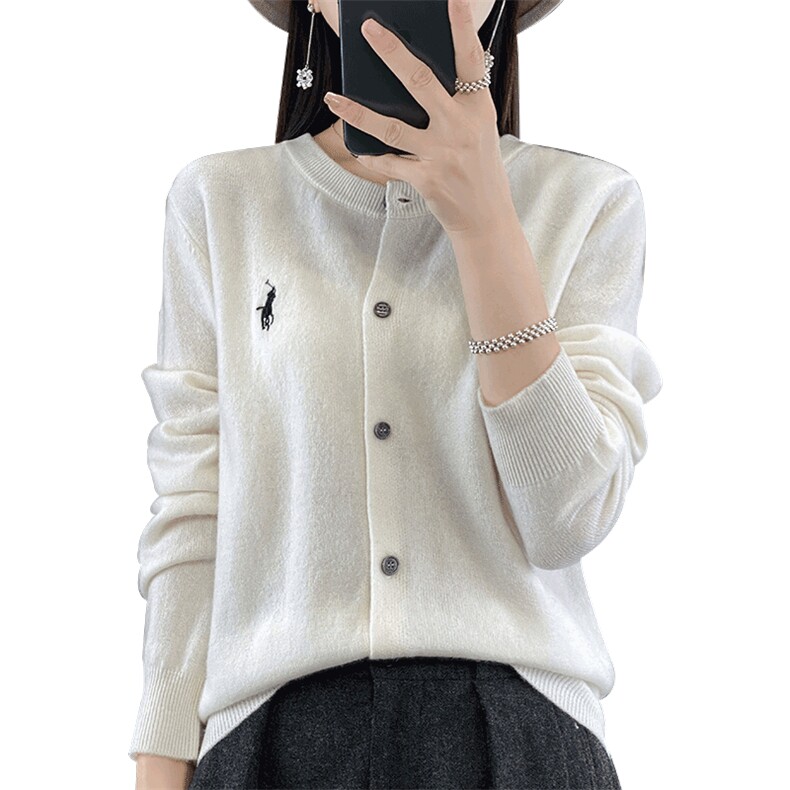 2024秋冬新款羊毛女士圆领纽扣羊毛开衫,女装羊毛衫,润辉羊绒