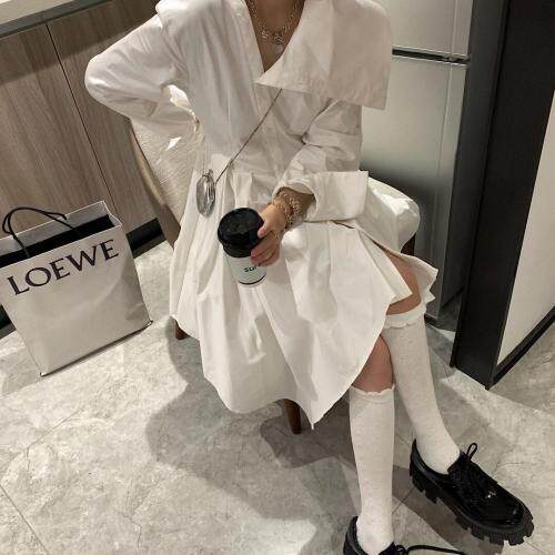 不对称领衬衫裙，女装衬衫，XTZ style