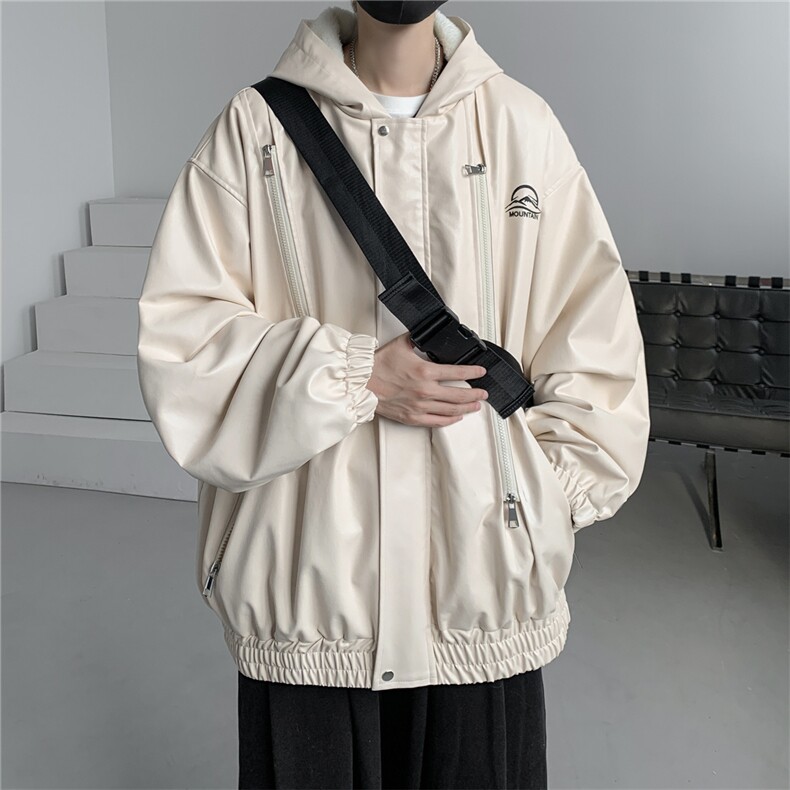 春装冲锋衣连帽皮夹克机车PU皮衣外套P110控158抖音控178加绒+20,男装夹克,电商B370