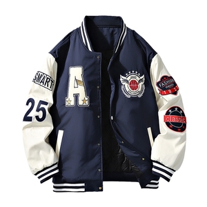 美式棒球服宽松潮流痞帅加绒加厚立领夹克 A436-22129加棉-P80图片
