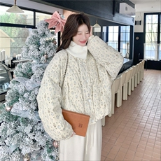 法式温柔风碎花立领短款羽绒服女2025冬季新款加厚保暖面包服外套，女装羽绒服，维壹