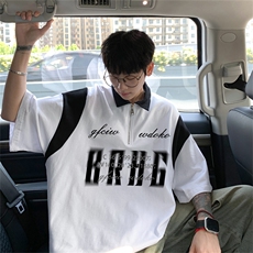 品质纯棉夏季美式复古POLO衫男潮流宽松短袖XP3184P45控68抖音78，男装Polo衫，电商B370