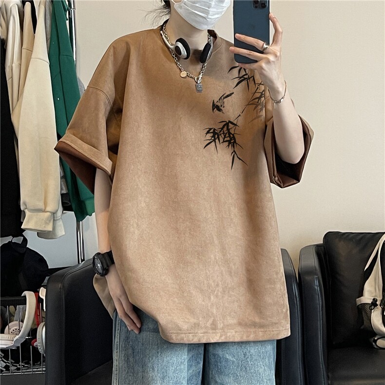 得物抖音直播高品质麂皮绒风印花宽松短袖djp298-特批23控39,男装T恤,星座605(原A050)