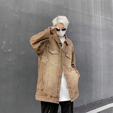 牛仔外套男新款美式复古咖色工装夹克高街潮牌宽松痞帅X365-P64，男装夹克，星座1109-3