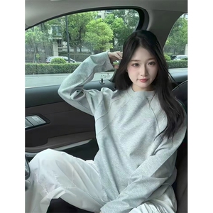 抖音得物品质26春装美式高街曼巴棉螺纹拼接卫衣圆领长袖T恤YT164图片