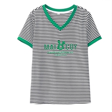 大量现货短袖T恤女夏装2024新款时尚撞色拼接条纹休闲韩版，女装大码女装，奕阳依阁