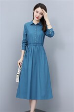 高档长袖棉麻连衣裙女2023秋季新款气质收腰显瘦休闲百搭纯色裙子，女装连衣裙，鑫思依格
