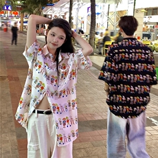 EQ411夏威夷风可爱卡通夏季旅游度假沙滩情侣装衬衫男女短袖潮流，女装衬衫，电商C306-1