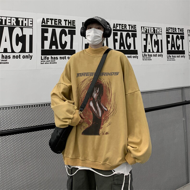 水洗做旧加绒加厚卫衣男23冬高领人物印花打底衫XZ514-2-X57-P78,男装T恤,星座514-2(原B239)
