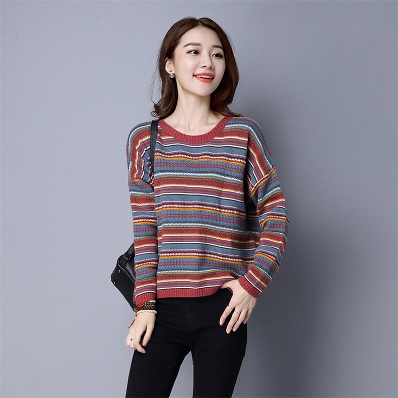 2020年冬季长袖套头加厚时尚宽松拼接圆领针织衫/毛衣,针织衫/毛衣,秋牧寒烟