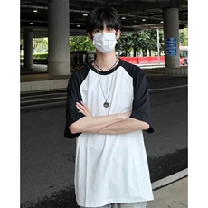 抖音得物高品质二开240克宽松纯棉美式潮牌插肩袖拼接短袖T恤，男装T恤，电商A486