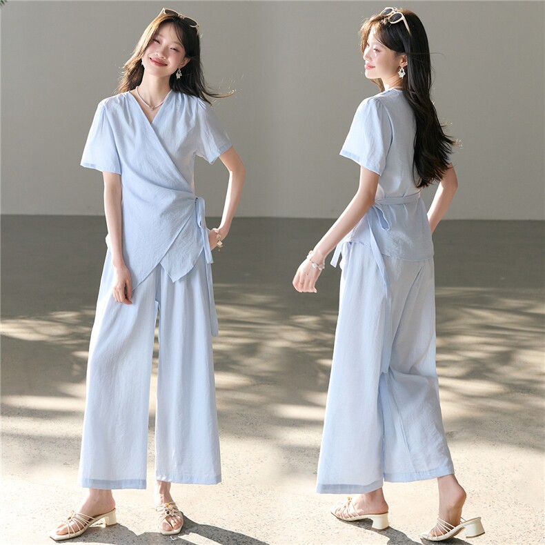 时尚休闲棉麻两件套裤2026年夏季时尚潮流，女装套装/套裙，江南富贵女