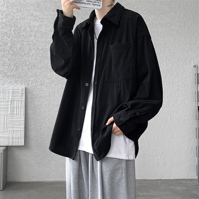 8XL-M灯芯绒衬衫特大码复古秋冬翻领长袖上衣纯色外套CS9001/P58图片