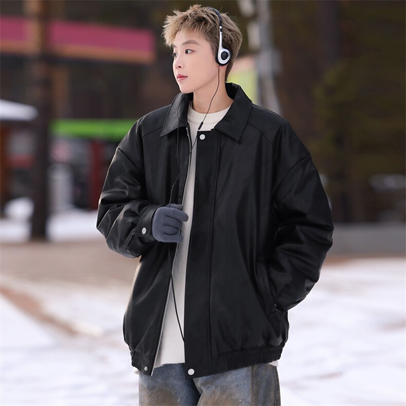 新款夹棉皮衣D7013-TP105178高街痞帅休闲翻领保暖棉衣外套，男装皮衣，电商A102