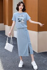 2021夏装新款时尚印花两件套套裙2108，女装套装/套裙，笃写