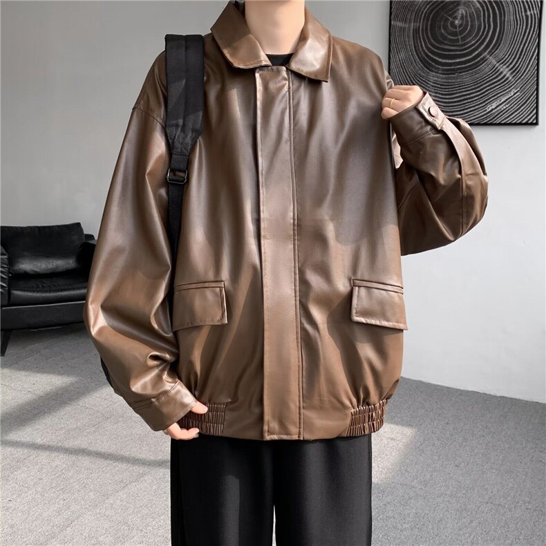 美式复古PU皮衣外套男青年潮牌秋季工装飞行员夹克港风高街机车服,男装夹克,星座506