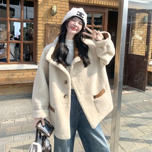 减龄两面穿咖色皮毛一体外套女冬季2025新款羊羔毛小个子加厚棉服图片