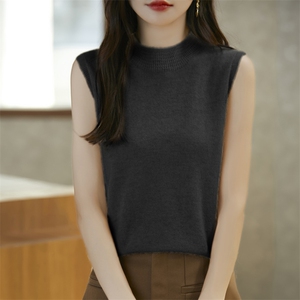 精纺羊毛针织半高领无袖背心女打底衫2025新款柔软保暖叠穿内搭潮图片