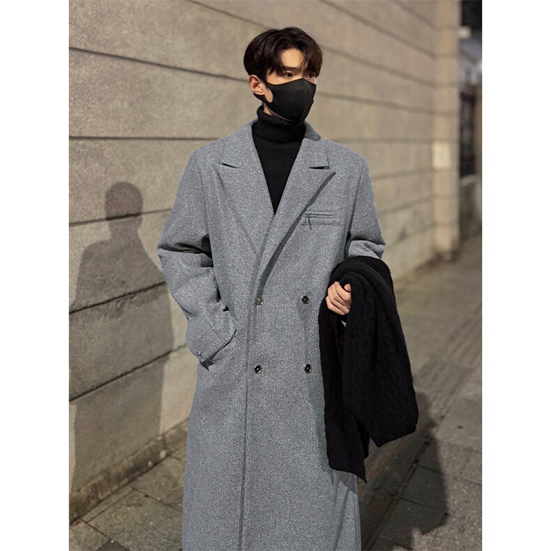 重磅350g高级感双排扣长款大码正肩毛呢大衣男J5279-特P105控178，男装毛呢大衣，电商A001