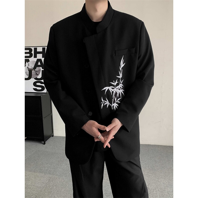 2025春季新中式中山装立领竹子刺绣西服结婚礼服休闲西装男女外套,男装西服,星座909