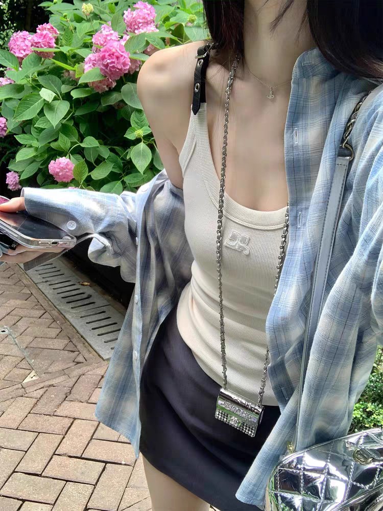 显白海盐特调格子设计感长袖防晒衬衫,女装衬衫,湘姗