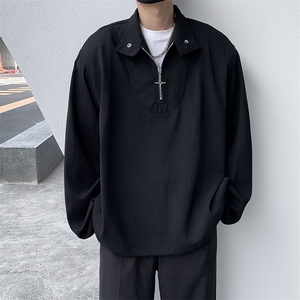 港风秋冬款男半高领套头卫衣华夫格夹克十字架拉链外套WY94 P40图片